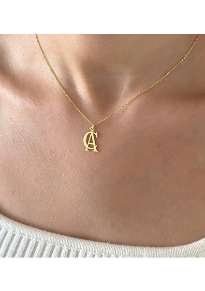 925 Ayar Gümüş Tasarım Çift Harf Kolye