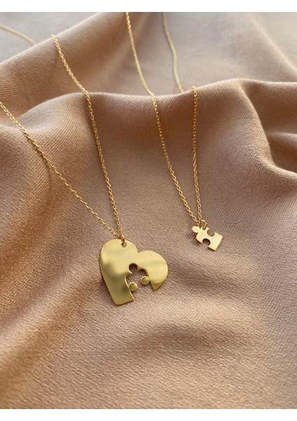 925 Ayar Gümüş Çift Kalp Puzzle Kolye