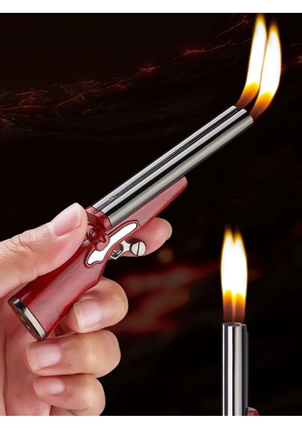 Mini Çift Alevli Tüfek Çakmak Metal Tasarım Manyetorlu Çakmak