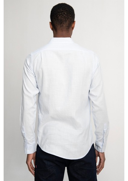 Slim Fit Uzun Kol Biyeli Yaka Düğmeli Keten Erkek Gömlek - Tudors fırsatları