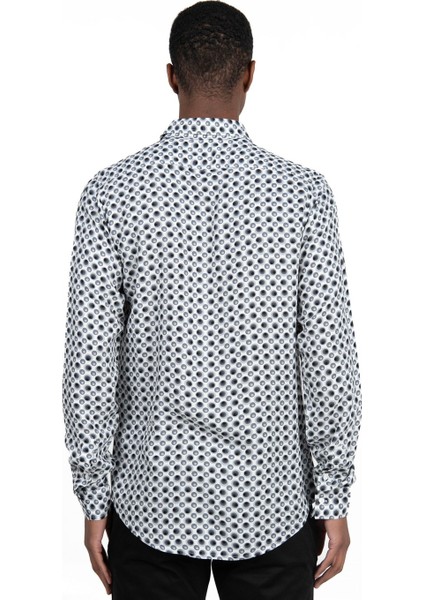 Slim Fit Dar Kesim Uzun Kol Baskılı Desen Viskon Tensel Spor Erkek Gömlek - Tudors fırsatları