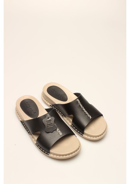 P Siyah Deri Kadın Terlik