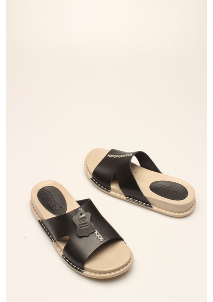 P Siyah Deri Kadın Terlik modelleri