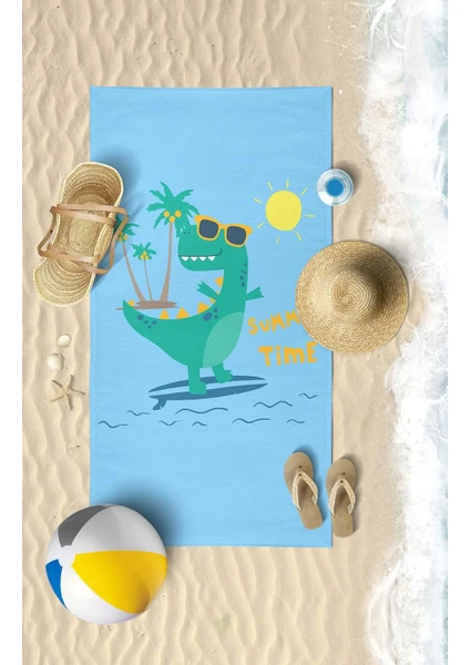 Vevien Home Surf Dino 2 Dijital Baskılı 60X130 Cm Çocuk Plaj Havlusu