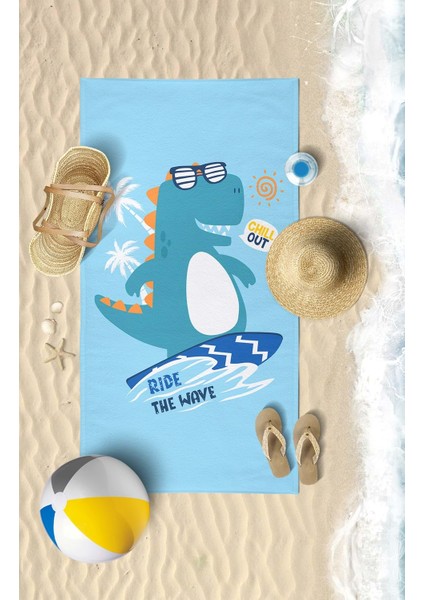 Surf Dino Dijital Baskılı 75X145 Cm Çocuk Plaj Havlusu