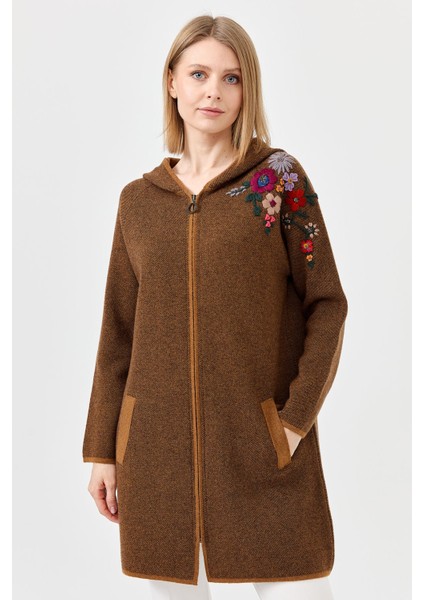 Kadın Reglan Kol Nakış Işlemeli Kapüşonlu Uzun Yün Kaban K.taba modelleri