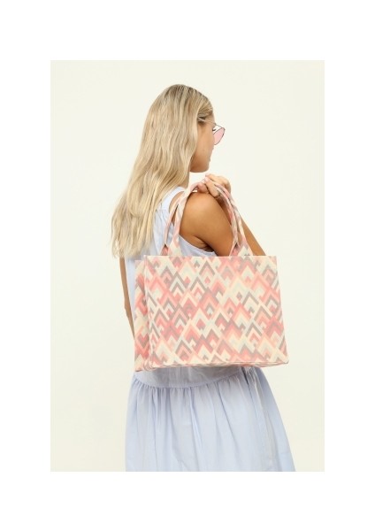 Icone Bag Kadın Desenli Çanta, Icone Desenli Kanvas Çanta, El ve Omuz Çanta, Printed Canvas Bag
