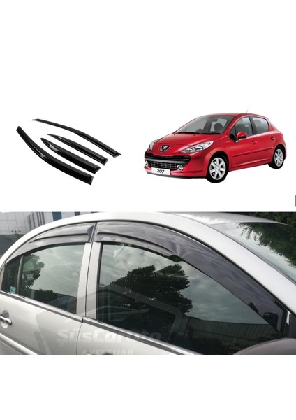 Peugeot 207 2006-2012 Uyumlu Mugen Cam Rüzgarlığı Seti Piano Black 4lü Ithal