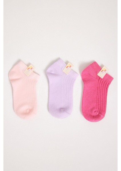 3'lü Paket Fairytale Kız Çocuk Step Çorap Pembe Desenli