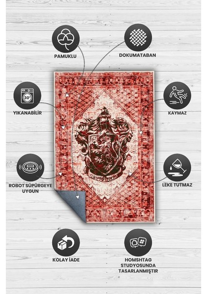 Gryffindor Dokuma Tabanlı Yıkanabilir Kaymaz Harry Potter Film Halısı