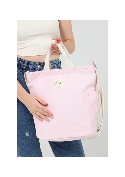 Icone Bag Pembe Renk Kadın Çantası, Yanları Cepli Kanvas Bez Çanta, Ayarlanabilir Kolon Askılı ve Fermuarlı fiyatları