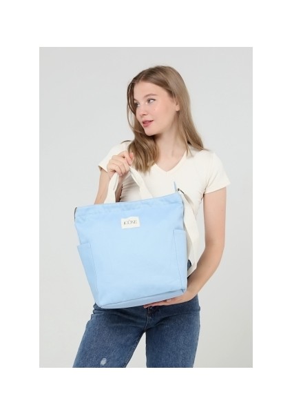 Icone Bag Pembe Renk Kadın Çantası, Yanları Cepli Kanvas Bez Çanta, Ayarlanabilir Kolon Askılı ve Fermuarlı