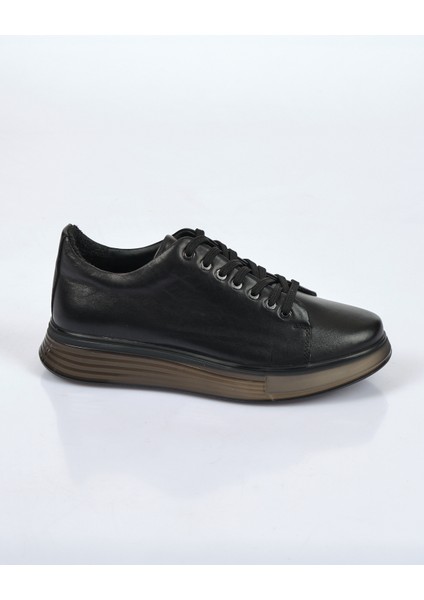 Minimalist Deri Sneaker - Platform Taban - Günlük Spor