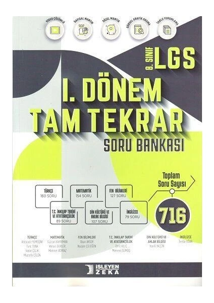 İşleyen Zeka Yayınları 8. Sınıf LGS 1. Dönem Tam Tekrar Soru Bankası İşleyen Zeka Yayınları