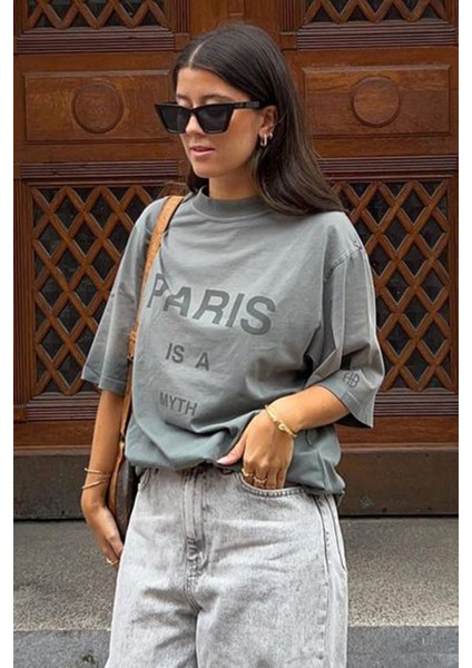 Füme Paris Baskılı Kadın Tişört MG1654