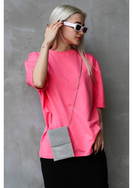 Pembe Bisiklet Yaka Basic Oversize T-Shirt MG1687