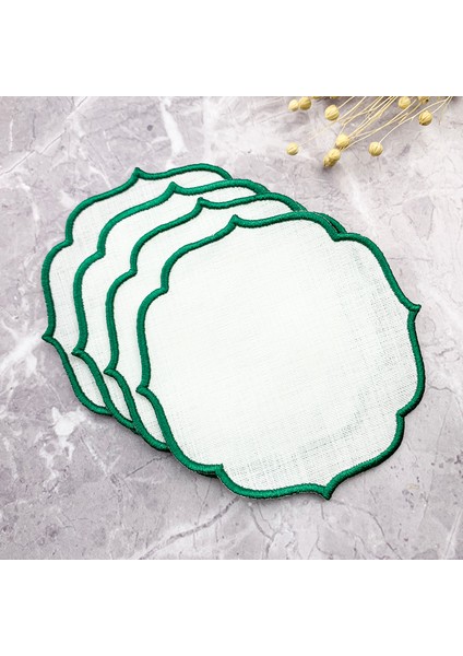 Yeşil Renkli Nakışlı Keten Efektli 4'lü Kokteyl Peçetesi