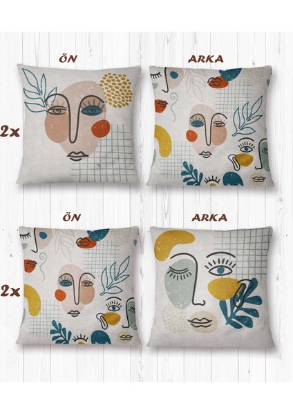 Çift Tarafı Farklı Desenli 4'lü Kırlent Kılıfı -Soyut Modern Sanat