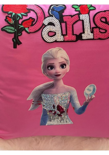 Elsa Paris Gül Kelebek Aplikeli Pul Payetli Kırlent Yastık Kılıfı 40x40 Cm