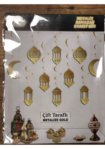 23 Parça Hoşgeldin Ramazan Banner,6 Baskılı Balon,6'lı Ramazan Süsleri Tavan Sarkıt,10'lu Goldsarkıt