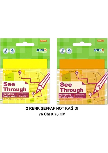 Şeffaf 76X76MM Yapışkanlı Aydınger Not Kağıdı - 2 Renk