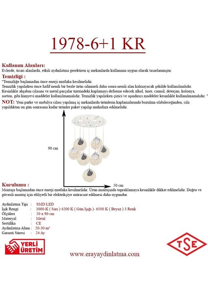 1978-6+1 7'li Krom Sarkıt LED Avize modelleri