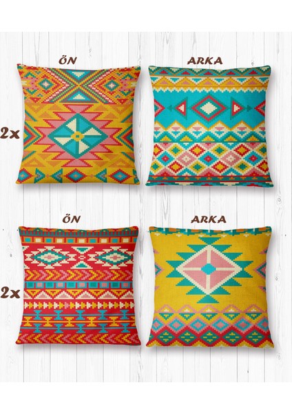 Etnik Renkli Kilim 4'Lü Kırlent Kılıfı-PLS23-45-46