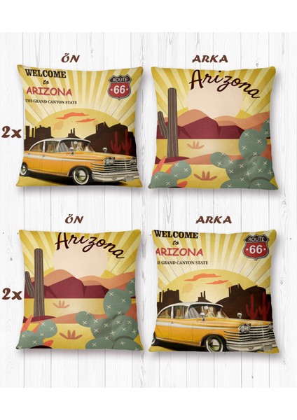 Sarı Retro Araba 4'Lü Kırlent Kılıfı-PLS19-04