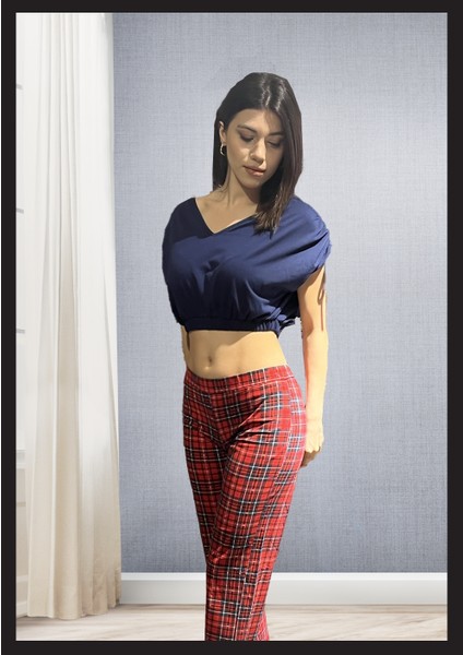 Kadın Kırmızı Ekoseli Pijama Takımı