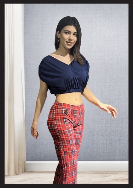 Kadın Kırmızı Ekoseli Pijama Takımı