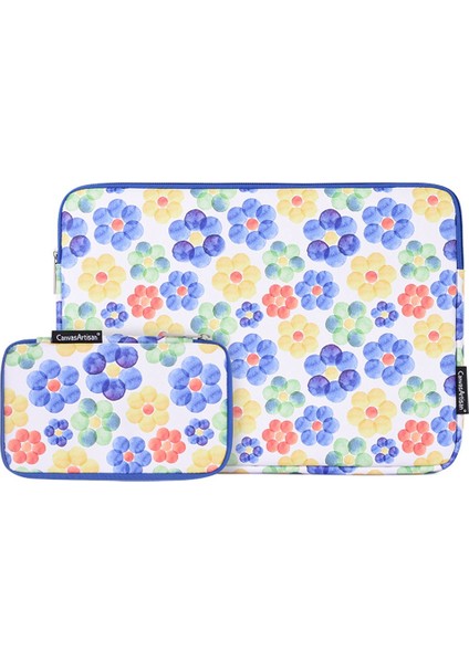 G51-T0121 2parça/set Büyük Çiçek Suluboya Boyama Pu Defter Çantası 15 Inç Fermuarlı Dizüstü Bilgisayar Kılıfı + Küçük Çanta (Yurt Dışından)