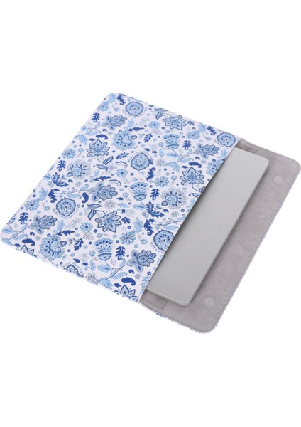 E54-T0111 2parça/set 15 Inç Açık Mavi Çiçek Desen Manyetik Kapak Zarfı Pu Dizüstü Bilgisayar Kılıfı + Küçük Çanta (Yurt Dışından)