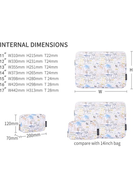 G50-T0111 11 Inç Pu Dizüstü Kılıf Karikatür Hayvan Desen Dizüstü Bilgisayar Fermuar Çantası + Küçük Çanta Seti (Yurt Dışından) fırsatları