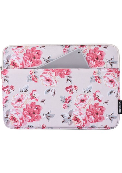 H10-11 Kırmızı Çiçek Deseni Şok Geçirmez Laptop Depolama Kılıfı Ince Pu Deri Taşıma Çantası 12 Inç Dizüstü Bilgisayar (Yurt Dışından)