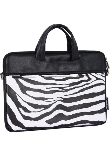 G33-C24 13 "macbook Pu Deri Zebra Desen Zipper Cep Dizüstü Bilgisayar Koşusu Kollu (Yurt Dışından)
