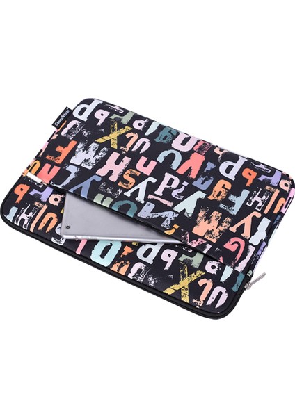 H18-11 Yumuşak Astar 12 Inç Dizüstü Bilgisayar Poşeti Suluboya Mektup Deseni Fermuar Defter Çantası (Yurt Dışından)