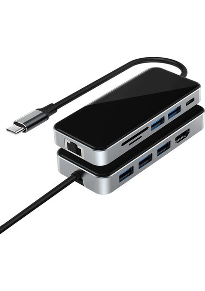 Airsky Type-C To HDMI USB 3.0 RJ45 Usb-C 60W Tf ve Sd Dönüştürücü Hub - AL3575