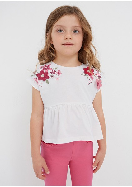 Kız Çocuk Kısa Kol T-Shirt Beyaz/fuşya 3059
