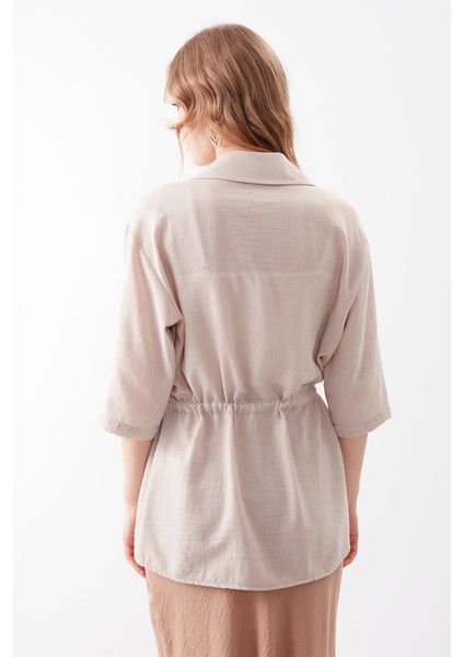 Beli Büzgülü Kapak Cepli Viskon Keten Gömlek indirimleri