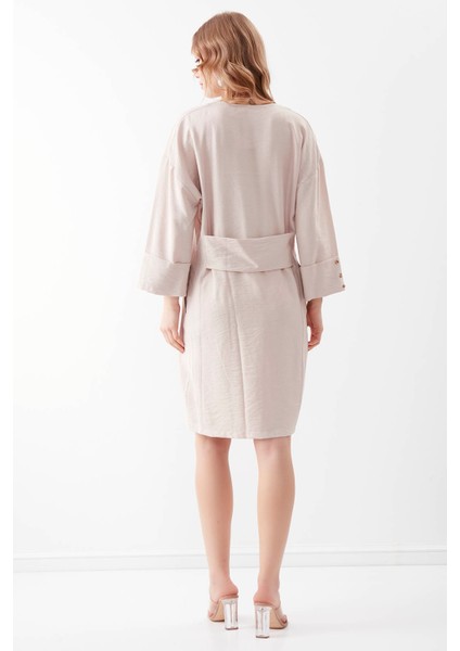 V Yaka Kolu Düğme Detaylı Cepli Elbise10 modelleri