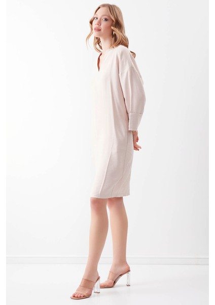 V Yaka Kolu Düğme Detaylı Cepli Elbise10 indirimleri