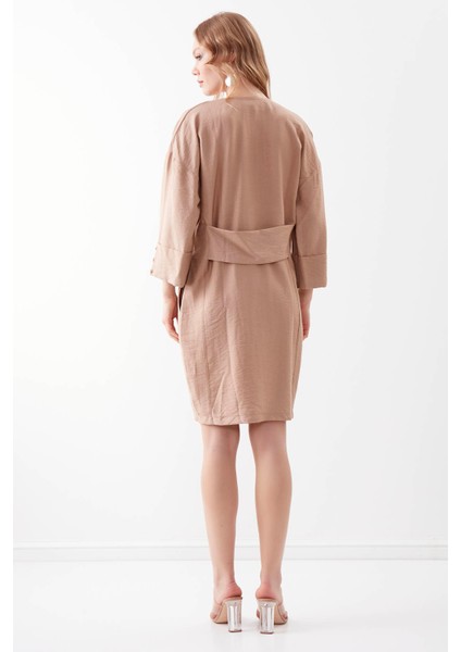 V Yaka Kolu Düğme Detaylı Cepli Elbise10 modelleri