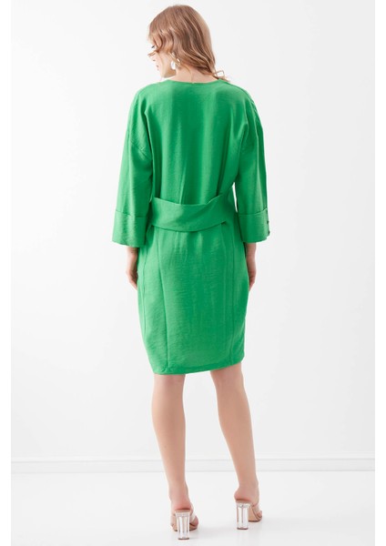 V Yaka Kolu Düğme Detaylı Cepli Elbise10 fiyatları