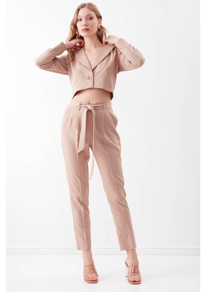 Yüksek Bel Kuşak Detaylı Pantolon fiyatları