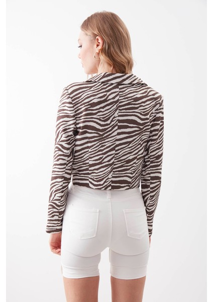 Zebra Desen Tek Düğme Crop Ceket indirimleri