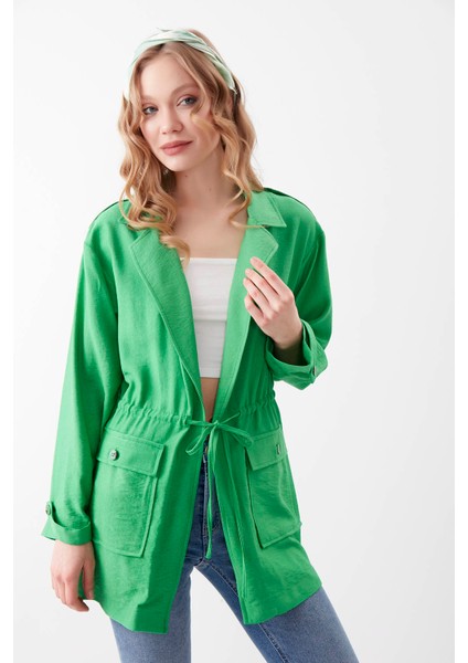 Belden Büzgülü Yakalı Çift Cep Ceket modelleri