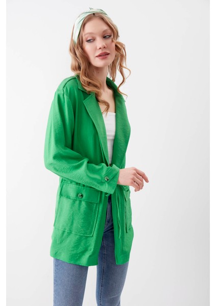 Belden Büzgülü Yakalı Çift Cep Ceket fırsatları