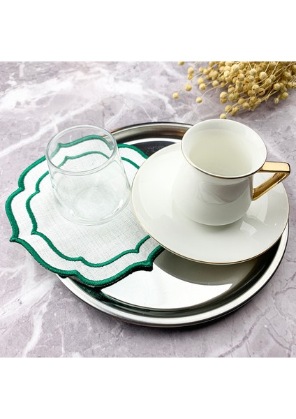 Yeşil Renkli Çift Sargı Nakışlı 8 Parça Set Amerikan Servis ve Kokteyl Peçetesi modelleri