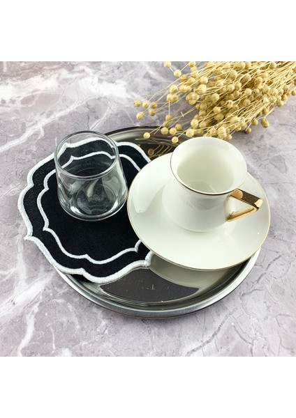 Lacivert Renkli Beyaz Çift Sargı Nakışlı 2 Parça Set Amerikan Servis ve Kokteyl Peçetesi modelleri