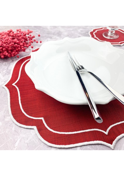 Bordo Renkli Beyaz Çift Sargı Nakışlı 2 Parça Set Amerikan Servis ve Kokteyl Peçetesi fiyatları
